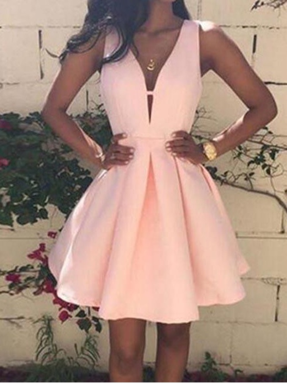 Vnaix Bridal Wedding Dresses Pink V Neck Short Homecoming Prom Dress ~S